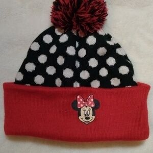 Kids Disney Minnie mouse pom ears beanie winter hats polka dot one size